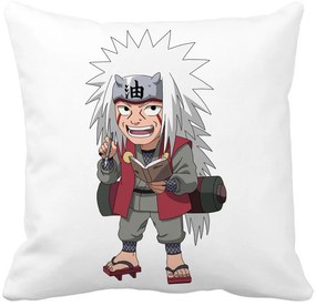 Perna Decorativa cu Naruto Jiraiya, 40x40 cm, Alba, Mata, Husa Detasabila, Burduf