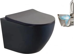 Set vas WC suspendat Inter Ceramic Tornado Rimless cu capac slim negru finisaj mat