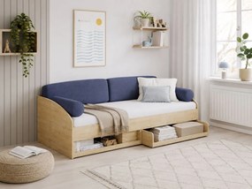 Pat cu 2 sertare si 4 perne, pentru copii Daybed Stejar, 200 x 90 cm