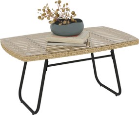 Outsunny Masă polyratan pentru grădină, 90 x 50 x 45 cm, rezistentă la UV, măsuță laterală cu blat de sticlă Lemn natural | Aosom Romania