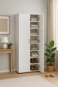 Dulap Multifunctional Adore Porto, 2 usi, 8 rafturi, Alb, 76 x 187 x 36 cm