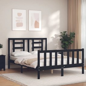 3192885 vidaXL Cadru de pat cu tăblie, negru, 140x200 cm, lemn masiv