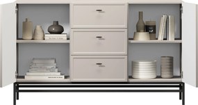 Comodă Lorini 150 cm cu sertare - cașmir / mânere negre T-bar / cadru