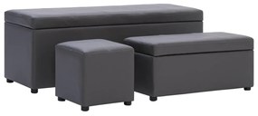 281327 vidaXL Bănci și taburet, gri, piele ecologică