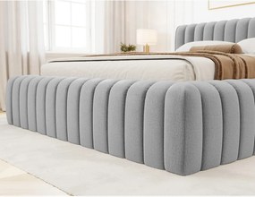 Pat matrimonial gri deschis tapițat cu spațiu de depozitare cu somieră 180x200 cm Carilla – ELTAP