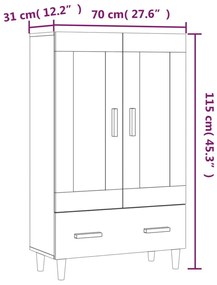 Dulap inalt, alb, 70x31x115 cm, lemn compozit 1, Alb