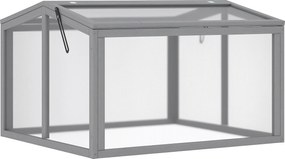 Outsunny Seră tip cutie pentru răsaduri, pat pentru plante cu capac din lemn și policarbonat, rezistent la intemperii, Gri deschis 90 x 80 x 58 cm | Aosom Romania