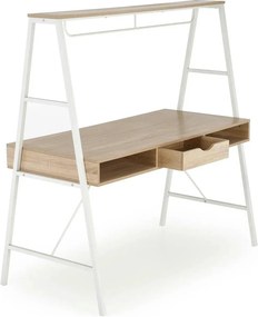 Birou B48, stejar sonoma/alb, furnir melaminat/metal, 139x60x140 cm
