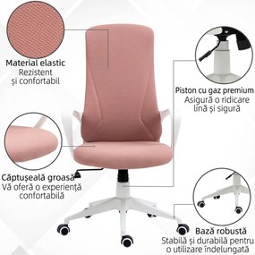 Vinsetto Scaun de birou ergonomic și căptușit, cu înălțime ajustabilă și balans, 62x56x110-119,5 cm, roz | Aosom Romania