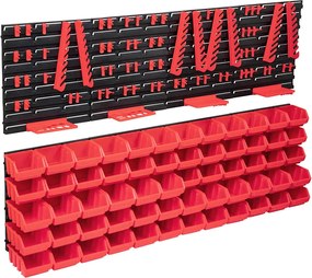 vidaXL Set cutii depozitare 136 piese cu panouri de perete, roșu&negru