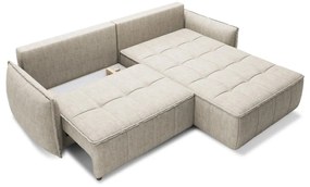 Colțar bej extensibil/cu spațiu de depozitare cu tapițerie din catifea (cu colț pe partea dreaptă/cu șezlong) Campo – ELTAP