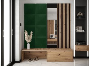 Mobilier hol Anrolat I (Stejar artisan + Negru + Verde) (cu oglindă). 1104696