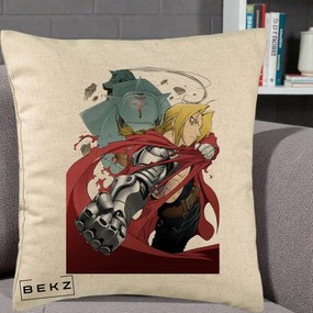 Perna Personalizata Fullmetal Alchemist Brotherhood Edward si Al Poster, 40x40 cm, Bej, Husa Detasabila, Perna Inclusa, BEKZ®