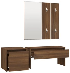 Set de mobilier pentru hol, stejar maro, lemn prelucrat Stejar brun, 1