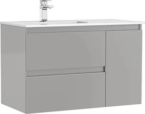 Set dulap baza suspendat Gala Daily gri 2 sertare 1 usa si lavoar 90 cm