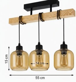 Brilagi - Lustră aplicată WOOD GLASS 3xE27/60W/230V pin/negru/maro fumuriu