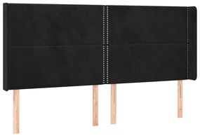 Tablie de pat cu LED, negru, 163x16x118 128 cm, catifea 1, Negru, 163 x 16 x 118 128 cm