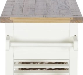 Consolă hol shabby chic din lemn de paulownia, alb, cu 2 sertare, raft pentru sticle, raft jos și blat gri, 80,5 x 88 x 38 cm, „Vinara”