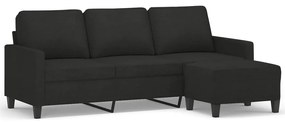 3153371 vidaXL Canapea cu 3 locuri cu taburet, negru, 180 cm, material textil