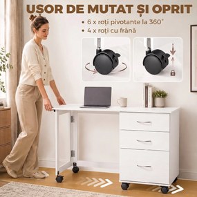 HOMCOM Birou Calculator Pliabil Con 3 Sertare, Alb Effetto Lemn | Aosom Romania
