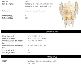 Aplica de perete LUX, Sticla Realizata Manual, Rhombus