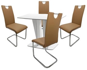 Set Masa Fixa Pal Alb Si 4 Scaune Bucatarie/Dining Hyllda Cappucinno