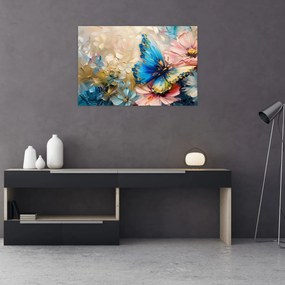 Tablou - Pictura de flori și fluturi (90x60 cm)