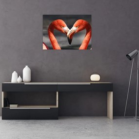 Tablou pe sticlă cu doi flamengo îndrăgostiți (70x50 cm)