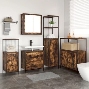 vidaXL Set mobilier baie, 5 piese, stejar fumuriu, lemn prelucrat