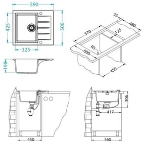Chiuvetă de bucătărie ALVEUS 1132017 CADIT 59x50 cm alb