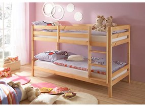 PAT ETAJAT CU SCARA BAMBINO,97X207X140 (2X90X200) CM,CULOARE PIN,LEMN MASIV