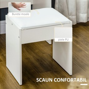 HOMCOM Post de machiaj cu oglindă mare din sticlă temperată, tocător de machiaj cu scaun căptușit, 4 sertare și 4 rafturi, post de machiaj pentru dormitor, alb | Aosom Romania