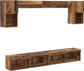 vidaXL Unități TV de perete cu LED 6 pcs Lemn vechi Lemn compozit