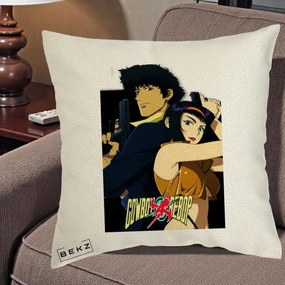 Perna Personalizata Cowboy Bebop Spike si Faye Poster, 40x40 cm, Ecru, Husa Detasabila, Perna Inclusa, BEKZ®