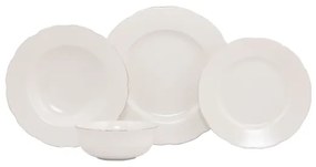 Set de masă, 24 piese, din porțelan, alb/argintiu