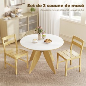 HOMCOM Set de 2 Scaune de Masă din Bambus, Scaune de Bucătărie cu Spătar Curbat, Șezut cu Lamele, Scaun pentru Bucătărie, Dormitor, Living, Culoare Naturală | Aosom Romania