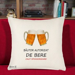 Perna Decorativa Bautor Autorizat de Bere, 40x40 cm, Crem Reliefat, Husa Detasabila, Perna Inclusa, BEKZ®