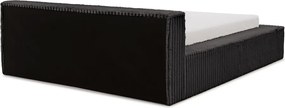 Pat matrimonial negru tapițat cu spațiu de depozitare cu somieră 140x200 cm Cloe – Ropez