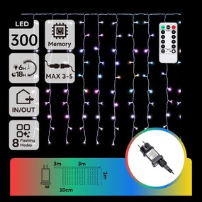 Aigostar - LED RGBY instalație luminoasă de Crăciun pentru exterior 300xLED/6W/230V/8 funcții 3x1m IP44 + telecomandă
