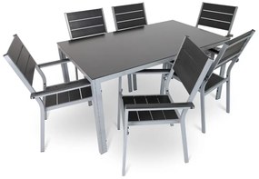 Set de gradina Fargo 2, dreptunghi - 6 locuri, negru/gri