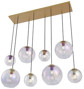 Lampă suspendată Art Deco aurie cu sticlă curcubeu cu 8 lumini - Sandra