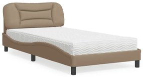 3208707 vidaXL Pat cu saltea, cappuccino, 100x200cm piele ecologică