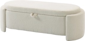 HOMCOM Banc de depozitare, banc la picioarele patului oval din polar Teddy cu șezut lat, 129 x 48,5 x 44 cm, crem | Aosom Romania