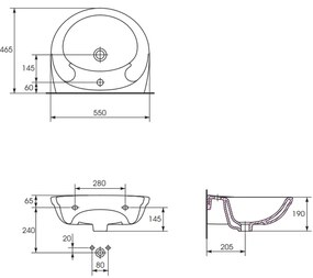 Lavoar suspendat alb 55 cm, asimetric, Cersanit Roma New