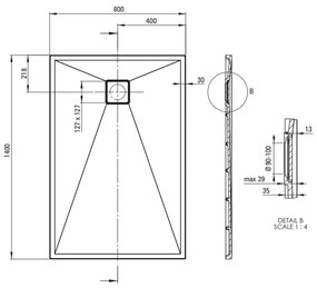 Cadita dus compozit slim antracit 140x80 cm Deante, Correo 1400x800 mm, Antracit