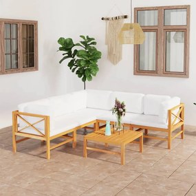 3087218 vidaXL Set mobilier grădină cu perne crem, 6 piese, lemn masiv de tec