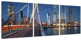 Tablou - Amurg în Rotterdam, Olanda (cu ceas) (90x30 cm)