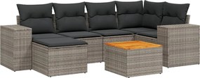 vidaXL Set canapele de grădină, 7 piese, cu perne, gri, poliratan