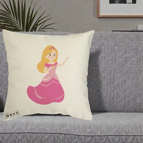 Perna Personalizata Printesa Roz cu Microfon, 40x40 cm, Ecru, Husa Detasabila, Perna Inclusa, BEKZ®