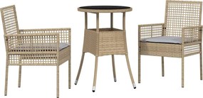 vidaXL Set de masă pentru grădină 3 pcs Bej poliratan